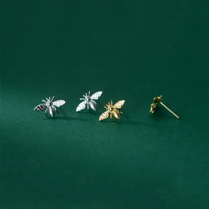 WANTME 925 Sterling Silver Cute Bee Small Stud Earrings for Women Personality Fashion Korean Insect Fine Jewelry Accessories