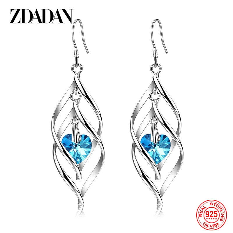 ZDADAN New Arrival 925 Sterling Silver Crystal Long Dangle Earrings For Women Charm Wedding Party Jewelry Gift