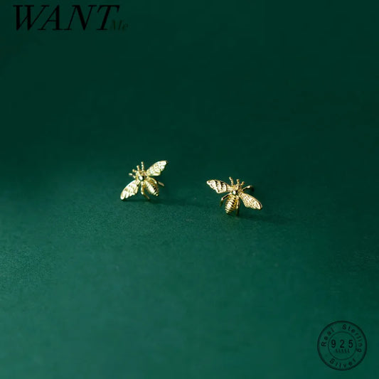 WANTME 925 Sterling Silver Cute Bee Small Stud Earrings for Women Personality Fashion Korean Insect Fine Jewelry Accessories