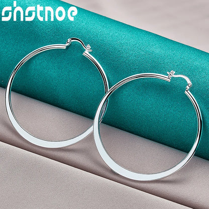 SHSTONE 925 Sterling Silver 55mm Smooth Round Hoop Earrings For Women Party Engagement Wedding Birthday Gift Fashion Jewelry