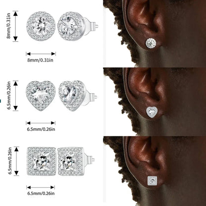 BAMOER Platinum Plated Halo CZ Stud Earrings 925 Sterling Silver Hypoallergenic Classic Elegant Earrings Fashion Jewellry BSE893