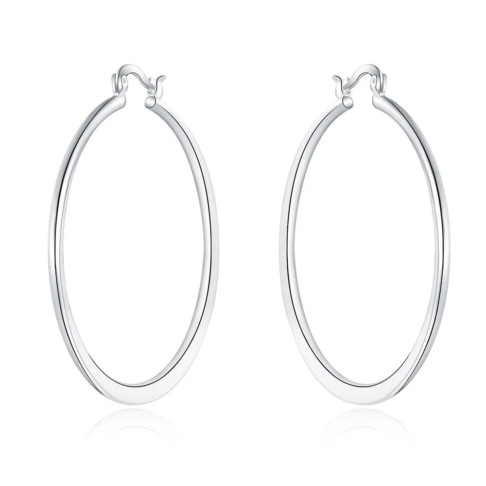 SHSTONE 925 Sterling Silver 55mm Smooth Round Hoop Earrings For Women Party Engagement Wedding Birthday Gift Fashion Jewelry