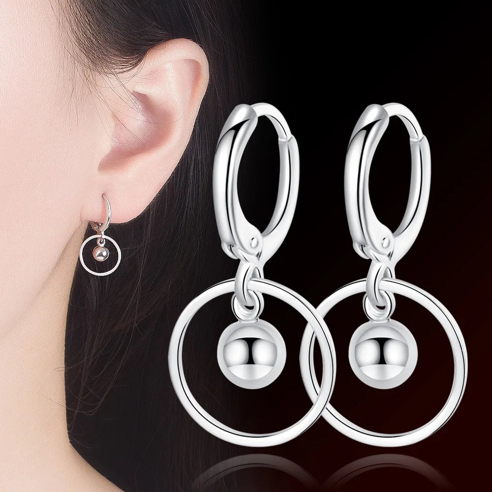 Genuine 925 Sterling Silver Lady's New Jewelry Round Drop Earrings XY0085